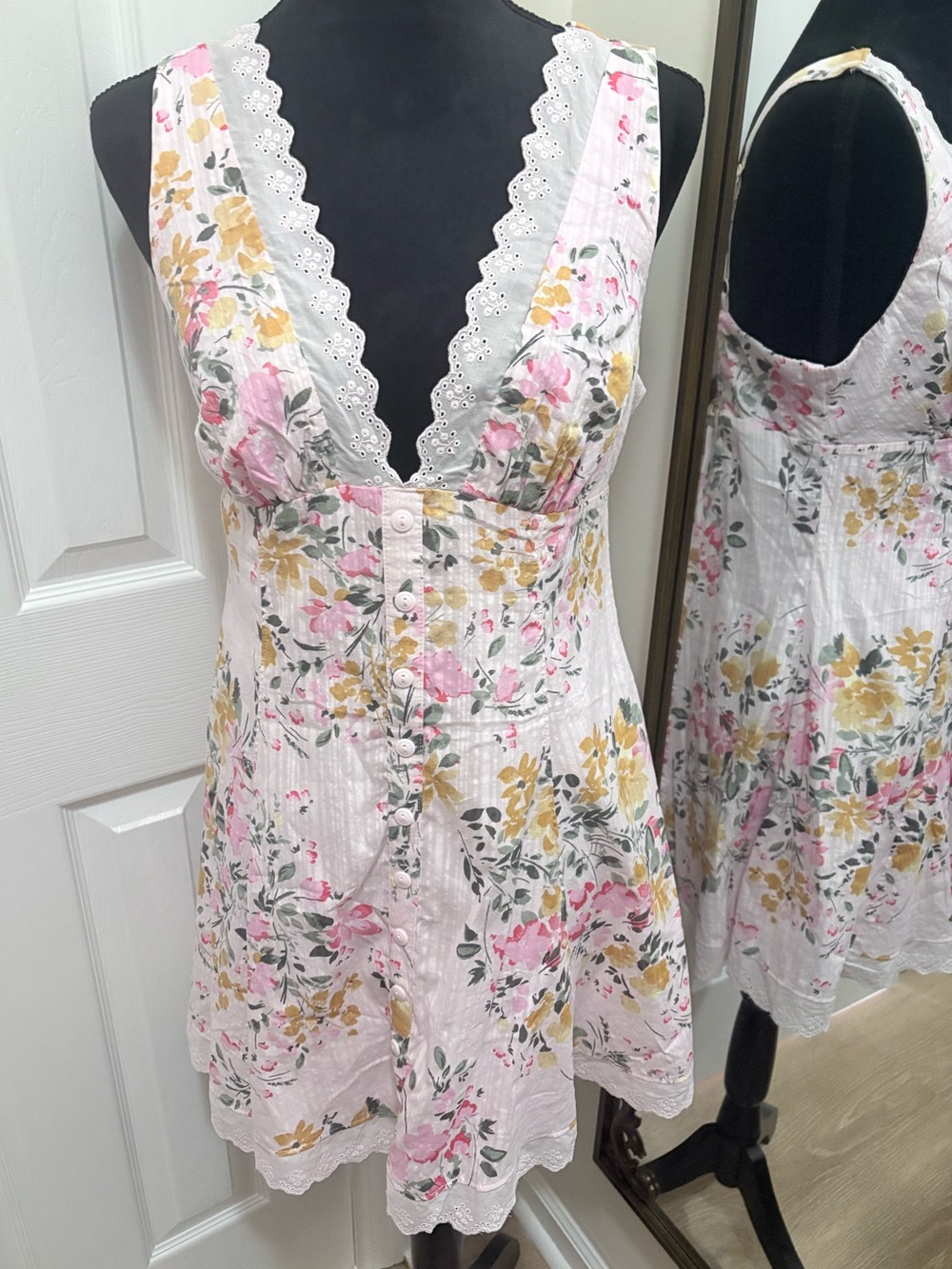 wild fable Floral Lace-Trim Summer Dress in Pink & Yellow